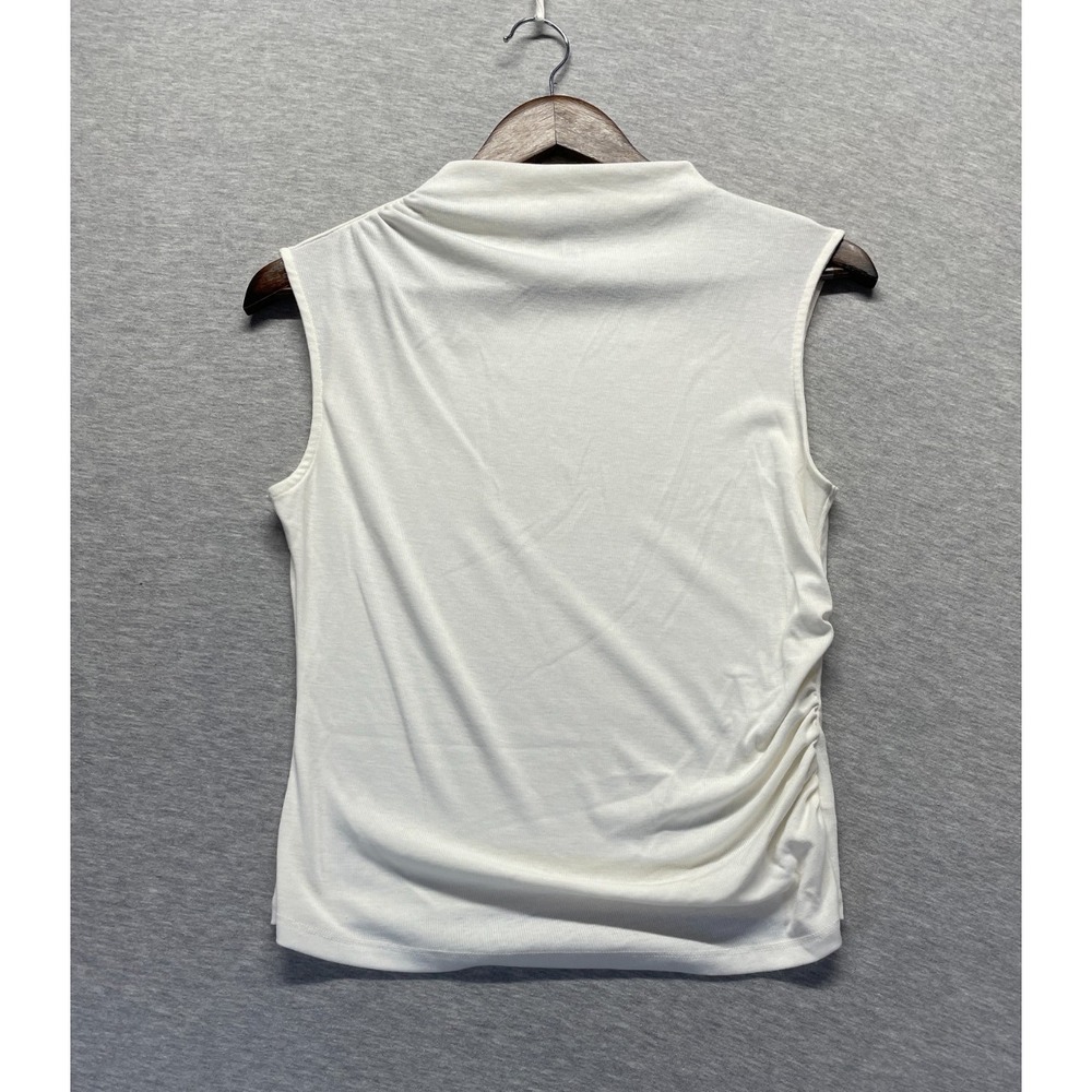 Sofia Jeans by Sofia Vergara Mock Neck Ruched Tank Top Womens Medium White Knit